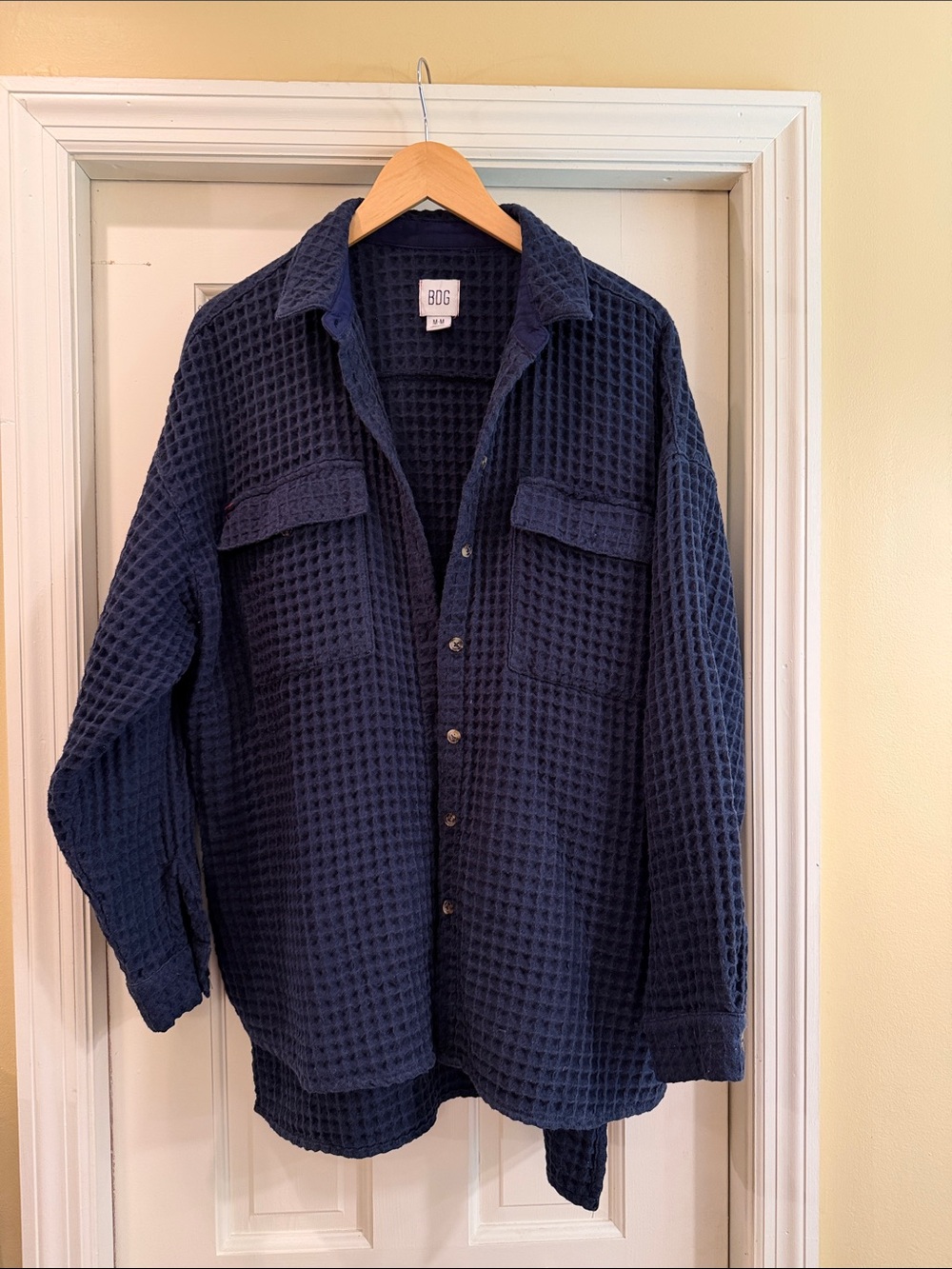 BDG Dark Navy Waffle-Knit Shirt Jacket oversized M